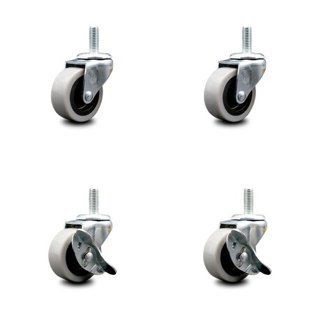 Service Caster 2 Inch Polyurethane Wheel 5/16 Inch Threaded Stem Caster Set with 2 Brakes SCC SCC-TS05S210-TPUS-5161810-2-SLB-2